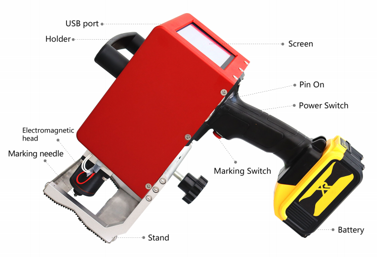Portable Dot Pin Marking Machine Ergonomic handheld dot peen marker engraving on steel pipe