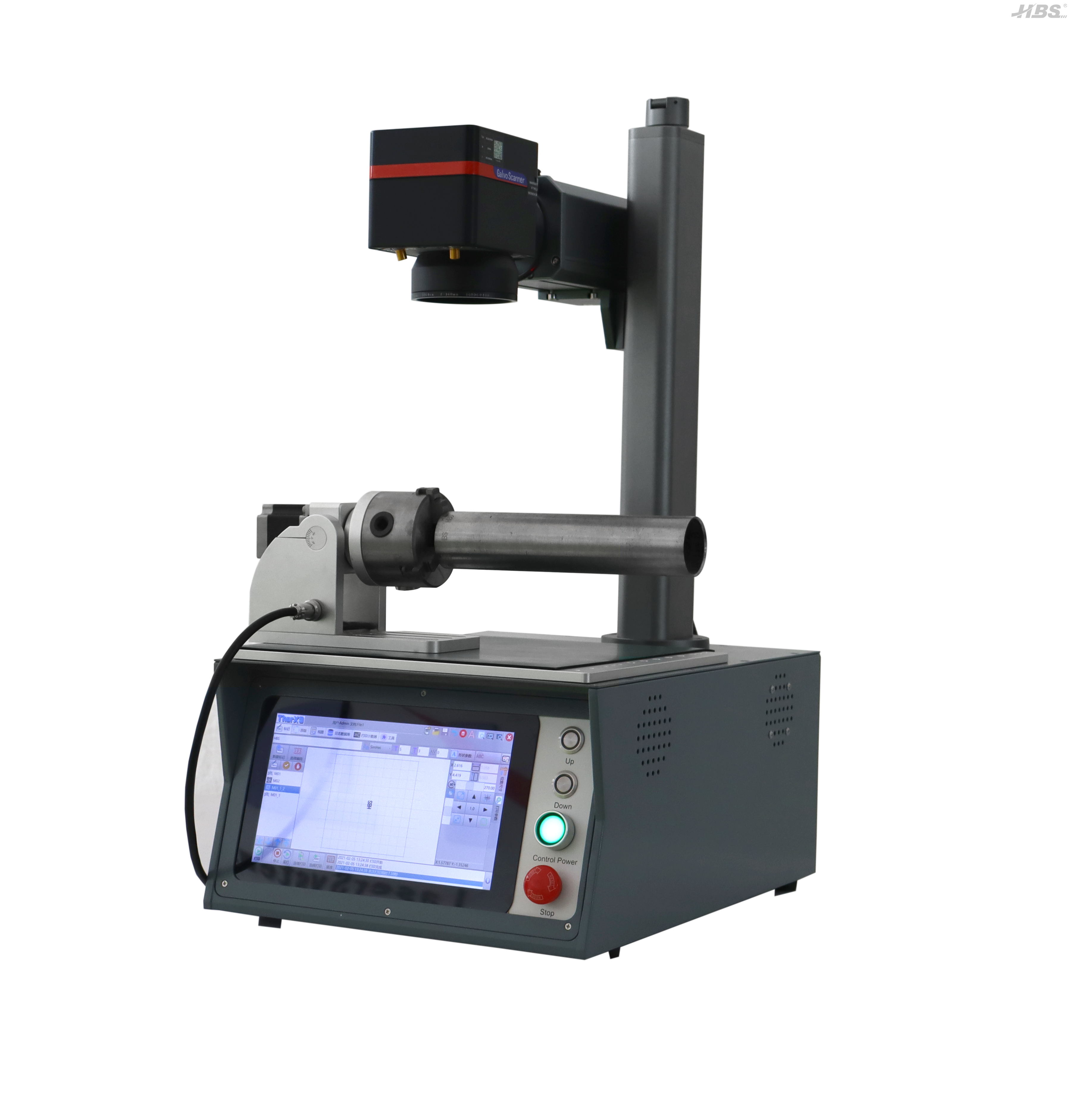 Front view of the compact bench top laser marker demonstrating simple design