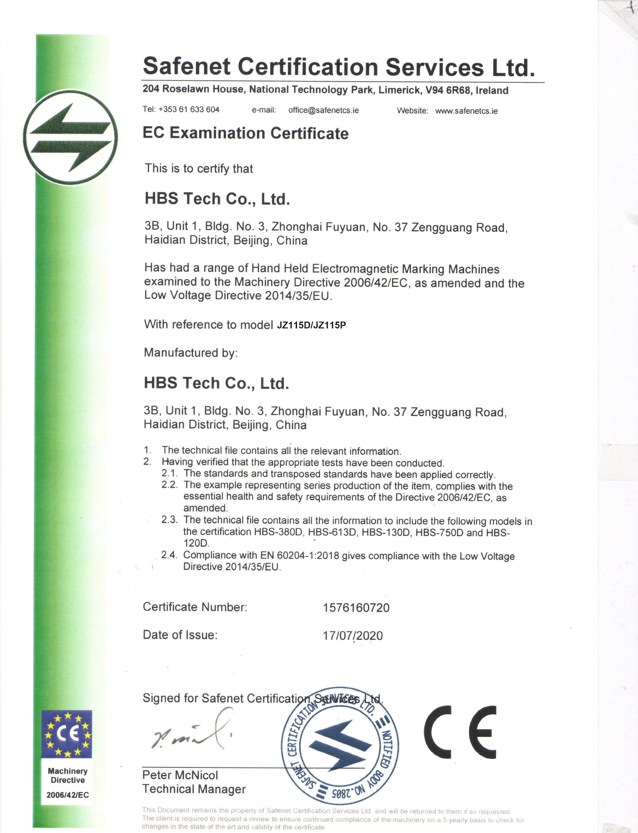 Certificate and Strength of HBS