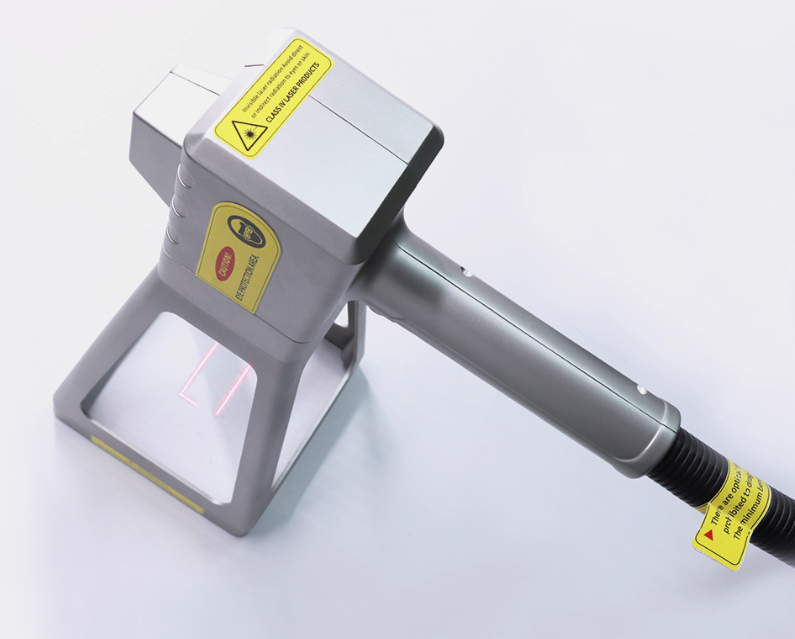 Front view of the compact 20W fiber laser marking machine with built-in touchscreen interface