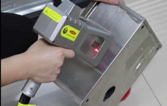 Side profile of the portable laser marker demonstrating its space-saving benchtop footprint